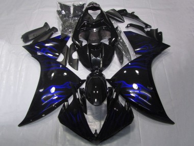 2012-2014 Yamaha YZF 1000 R1 Motorcycle Fairings - Glossy Black Blue Flame UK