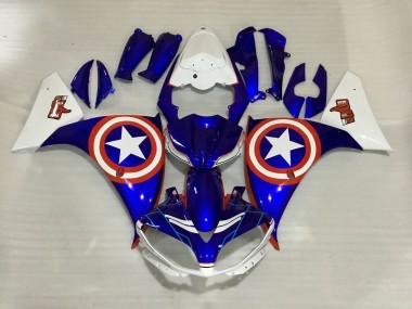 2012-2014 Yamaha YZF 1000 R1 Motorcycle Fairings - White Blue Red Star Captain America UK