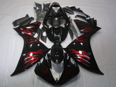 2012-2014 Yamaha YZF 1000 R1 Motorcycle Fairings - Glossy Black Red Flame UK