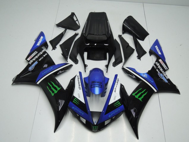 2002-2003 Yamaha YZF 1000 R1 Motorcycle Fairings - Blue White Black Green Motul Green Monster UK