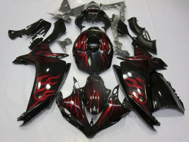 2007-2008 Yamaha YZF 1000 R1 Motorcycle Fairings - Glossy Black Red Flame UK