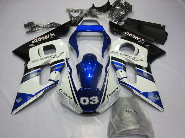 1998-2002 Yamaha YZF R6 Motorcycle Fairings - White Blue Glossy Black Rizoma 03 UK