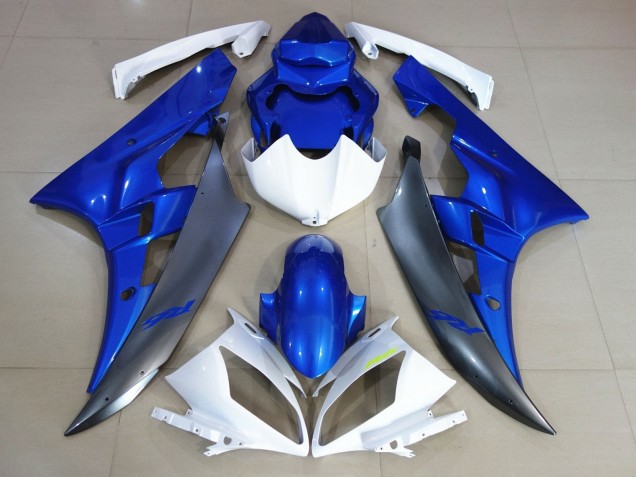 2006-2007 Yamaha YZF R6 Motorcycle Fairings - White Blue Matte Black UK