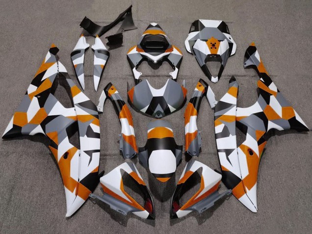 2008-2016 Yamaha YZF R6 Motorcycle Fairings - White Orange Grey Black Camouflage UK