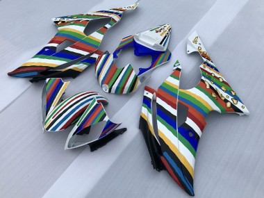 2008-2016 Yamaha YZF R6 Motorcycle Fairings - White Blue Green Yellow Red Rainbow Stripe UK