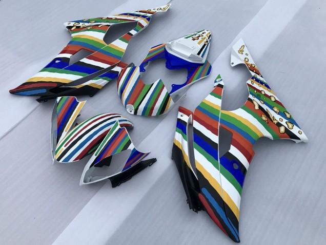 2008-2016 Yamaha YZF R6 Motorcycle Fairings - White Blue Green Yellow Red Rainbow Stripe UK