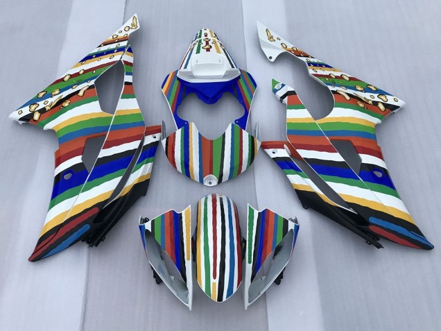 2008-2016 Yamaha YZF R6 Motorcycle Fairings - White Blue Green Yellow Red Rainbow Stripe UK