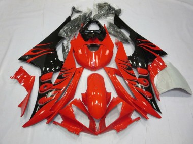 2008-2016 Yamaha YZF R6 Motorcycle Fairings - Red Glossy Black Flame UK