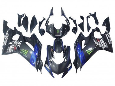 2017-2023 Yamaha YZF R6 Motorcycle Fairings - Blue Black Faux Carbon Fiber Green Monster UK