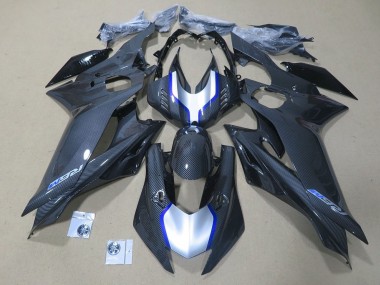 2017-2025 Yamaha YZF R6 Motorcycle Fairings - Silver Blue Black Faux Carbon Fiber UK