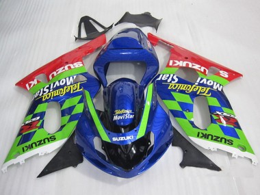 2001-2003 Suzuki GSXR 600 Motorcycle Fairings - Blue Green Red Telefumica MoviStar UK