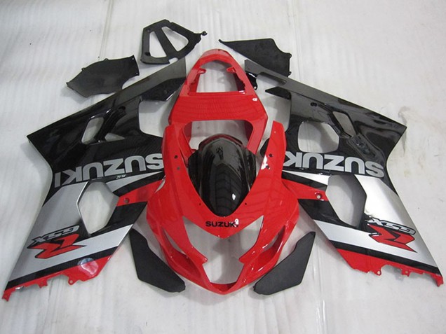 2004-2005 Suzuki GSXR 600 Motorcycle Fairings - Red Silver Glossy Black UK