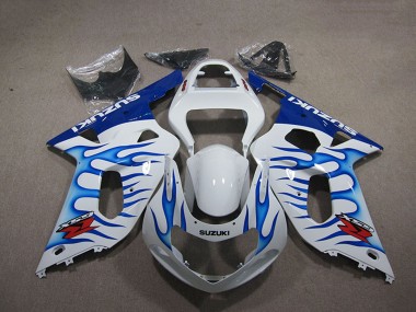 2001-2003 Suzuki GSXR 750 Motorcycle Fairings - White Blue Flame UK