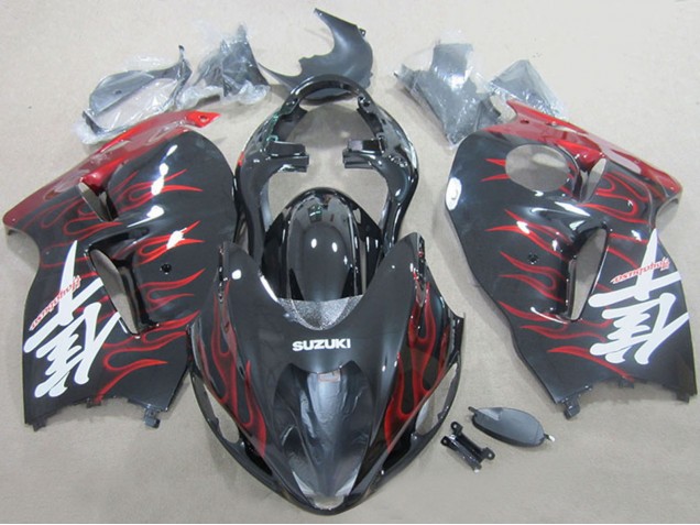 1996-2007 Suzuki GSXR 1300 Hayabusa Motorcycle Fairings - Black Red Flame UK