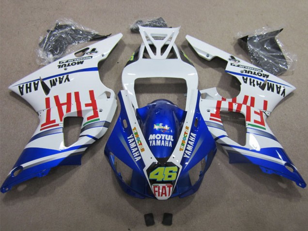 1998-1999 Yamaha YZF R1 Motorcycle Fairings - White Blue Red Motul Fiat 46 UK