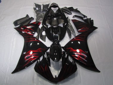 2009-2011 Yamaha YZF R1 Motorcycle Fairing - Glossy Black Red Flame UK