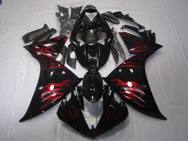 2009-2011 Yamaha YZF R1 Motorcycle Fairing - Glossy Black Red Flame UK