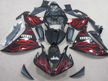 2009-2011 Yamaha YZF R1 Motorcycle Fairings - Glossy Black Red Flame UK