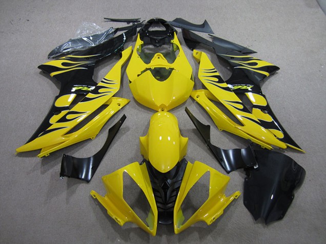 2008-2016 Yamaha YZF R6 Motorcycle Fairings - Yellow Glossy Black Flame UK